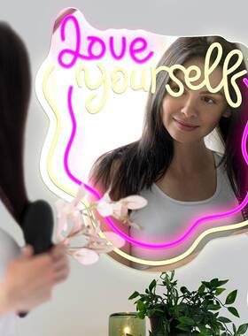 亚马逊新款霓HPC虹灯镜面性装饰亚克力镜子灯房间个卧灯室创意舞