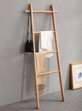 实木挂梯形物架落地卧室衣AFY架床尾入置户帽小型衣架浴室梯子毛