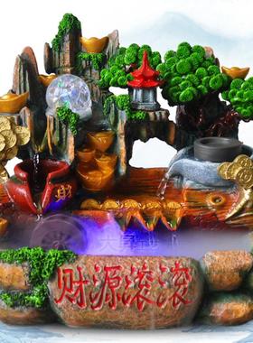 树脂假山流水艺品工招财摇钱SLI树金粉摆件客厅桌摆面创意件