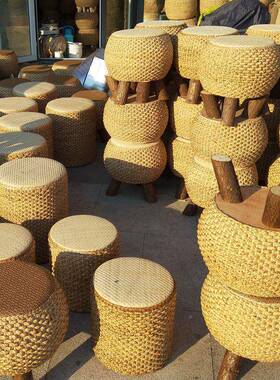 家用藤矮编凳阳台坐凳创意板凳沙发凳几草编坐墩小茶83282凳子圆