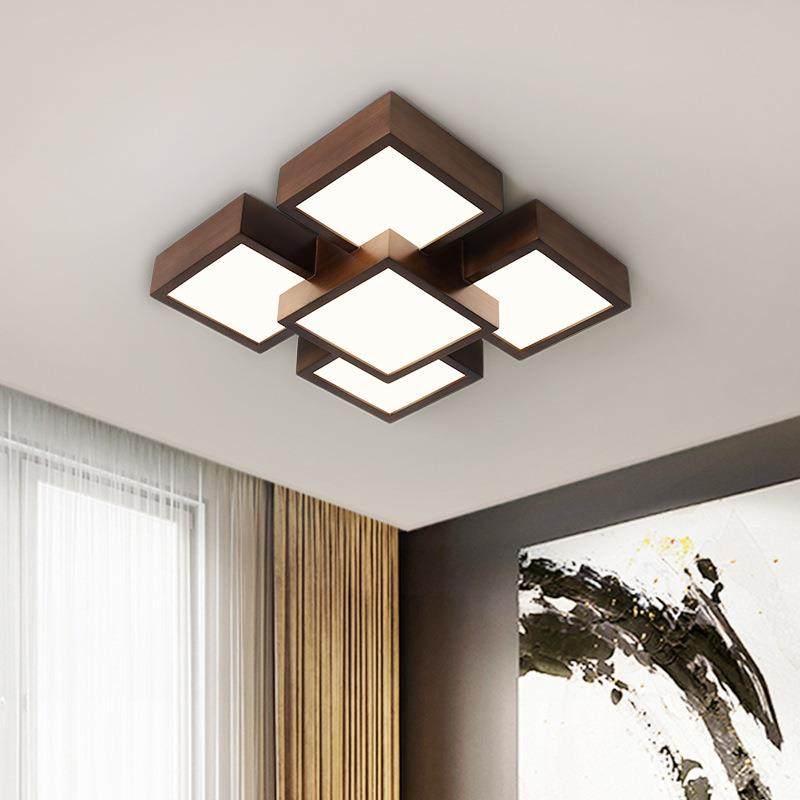 X2009约新简中客厅吸顶灯现代极简主卧室灯实木LED几何创意灯具式