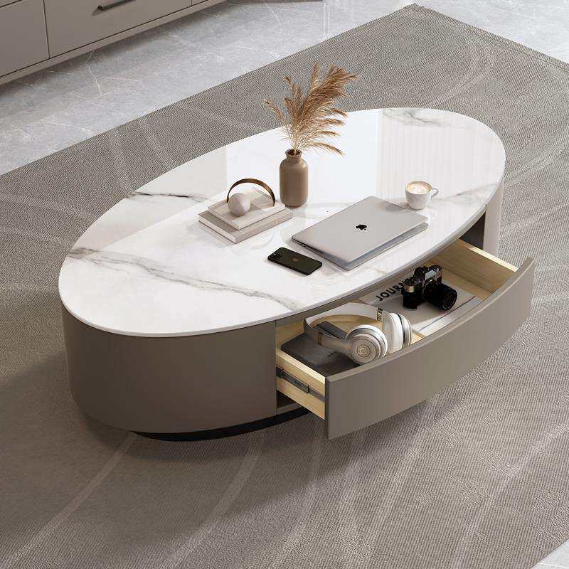 7T椭圆形岩板茶几电视柜客厅家用现代简约轻奢小户型组合极简茶桌