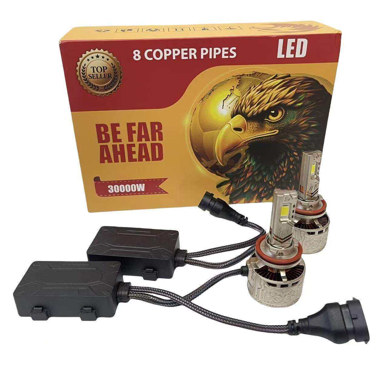 汽车LED大灯远光灯H7H11近光灯H4车灯升级200W亮1比一卤素灯泡
