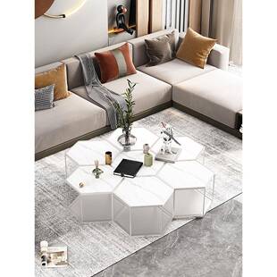 公寓网红款轻奢多边形茶几工作室时尚艺术岩板蜂巢形茶几桌组合