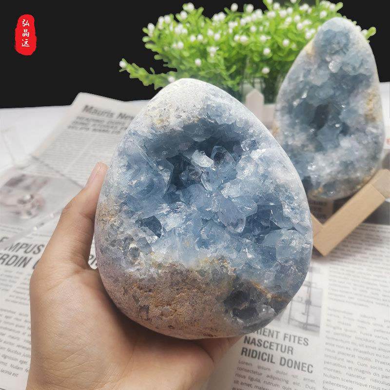 天然天青石摆件蓝晶洞晶簇水晶晶簇矿标蓝色矿物矿石直播供货