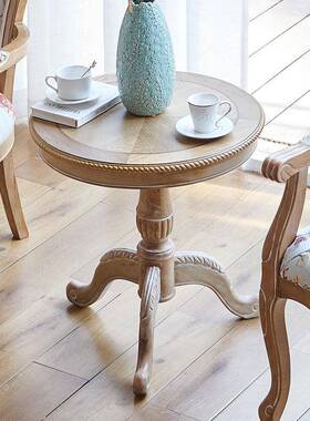 复古色做旧拍摄北欧客厅沙发角几美式乡村实木卧室阳台小圆桌mω