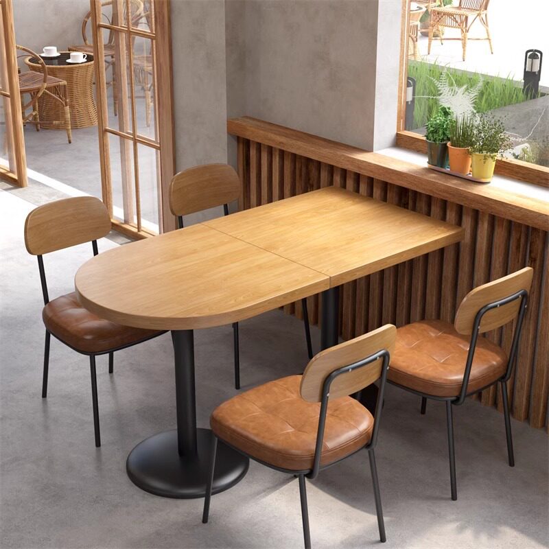 美式休闲桌椅组合奶茶甜品店实木小方桌酒店茶餐厅正方形餐桌商用