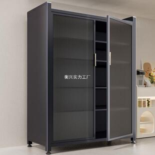 厨房双开门置物架餐边储物柜加高落地多层微波炉烤箱锅具收纳柜子
