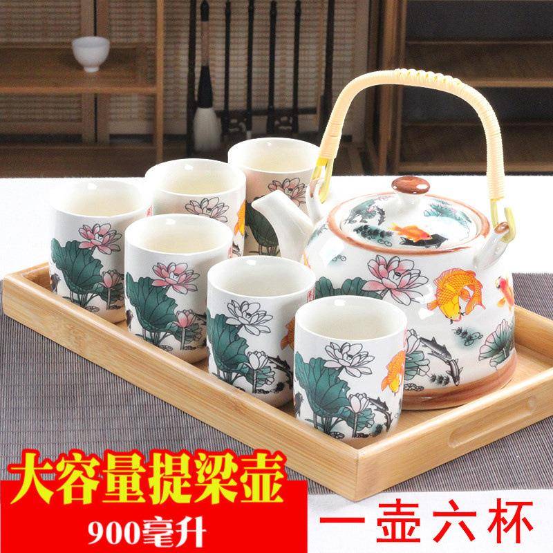 大号提梁壶茶具套装中老式陶瓷家用青花瓷泡茶壶茶杯托盘整套