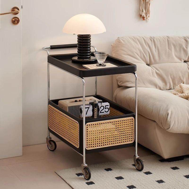 实木移动带轮边几不锈钢收纳中古小推车客厅储物藤编置物简约茶几,电子元器件市场,其它元器件,淘宝优惠券,粉丝福利购,淘宝优惠卷