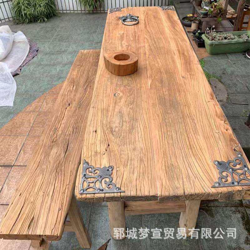 老榆木门板桌禅意风化茶桌泡茶台复古实木吧台原木旧木板茶台餐桌
