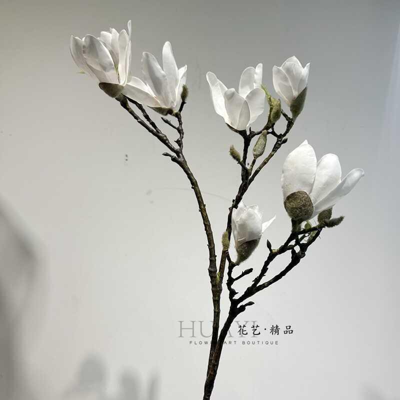 手感玉兰花玉兰花干花假花客厅落地装饰瓶插中式花艺单枝摆件