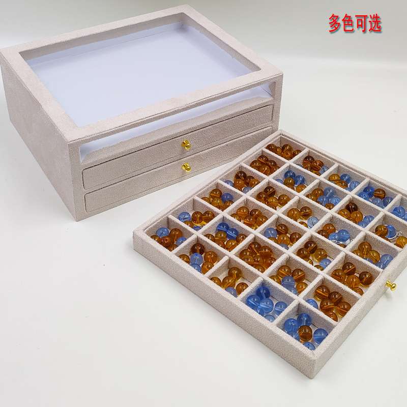 绒布多层珠宝箱 美甲饰品展示盒带玻璃盖子珠宝小饰品收纳盒钻盒