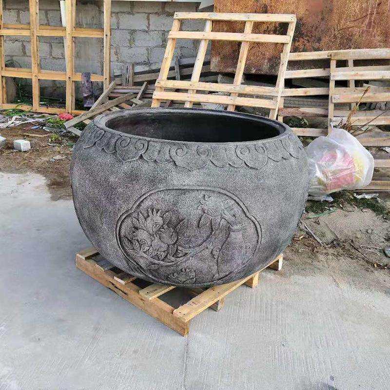 厂家直销仿古石雕花盆鱼缸 小区庭院花岗岩花钵摆件 中式园林花盆