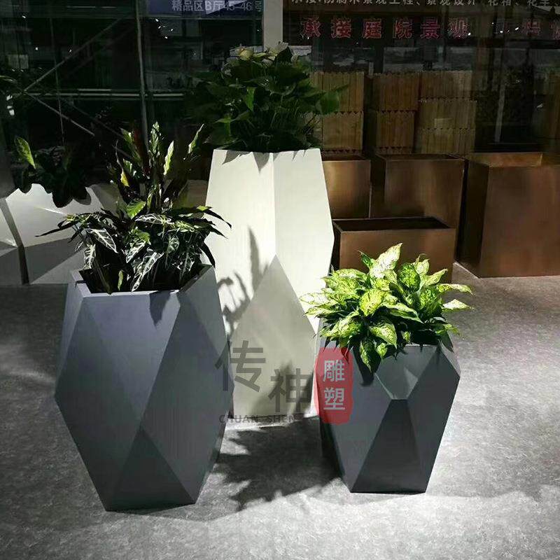 玻璃钢花盆户外商场创意菱形花钵欧式组合庭院落地大花坛植物花盆