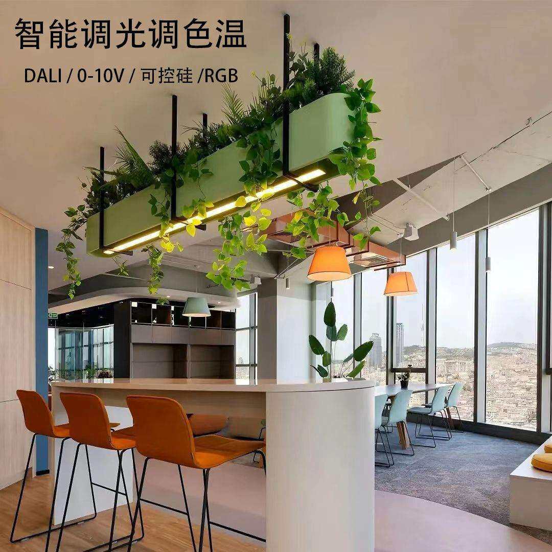 长条植物吊灯DALI可控硅0-10vRGB调光调色温办公室吊灯吧台led灯