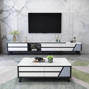 意型式 751轻奢岩柜板电视茶几组合现代简约可伸落缩家用小户客厅