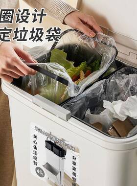 厨房干垃圾桶家用厨余分类带盖圾筒式双层KWZ垃圾日箱湿分离垃圾