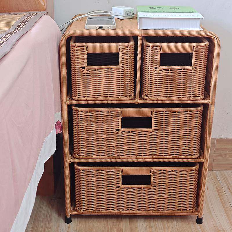 手卧工编织抽屉式收纳柜筐室床头柜客厅纳收整理大容无品牌/量储