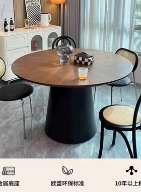 复形古实木圆餐桌椅黑35611胡桃木拼中古风花美式用家小户型圆桌
