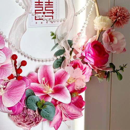 布结礼婚婚仿真花新房门喜字置装饰品客厅卧室挂挂饰婚立体仿真花