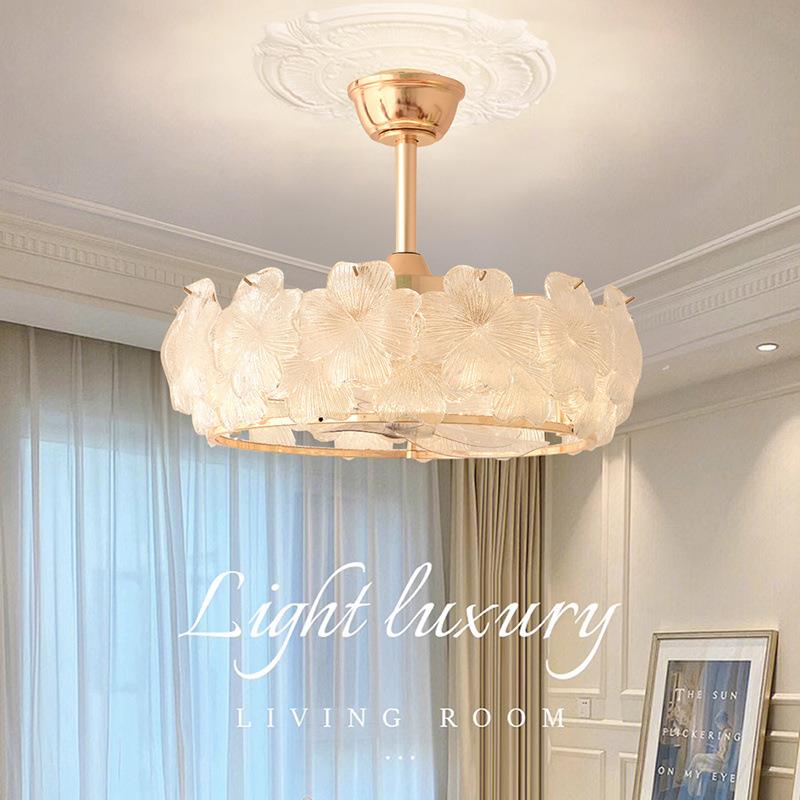 晶花瓣客厅风水104灯2025轻新扇款法式奢主卧室餐厅吊灯现代电扇