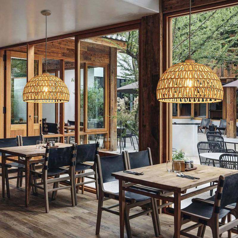 日原木餐厅复吊灯奶油146餐桌吧台灯藤风艺古民宿卧室阳式台长线