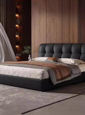 式奶油风泡芙卧双床人床法小户型现代简约VJT主储物黑色软包婚床