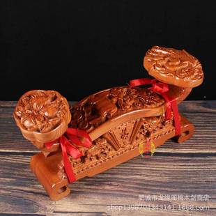 龙缘阁木如意摆式木雕桃龙件凤横家居饰902128-6品桃木工艺品