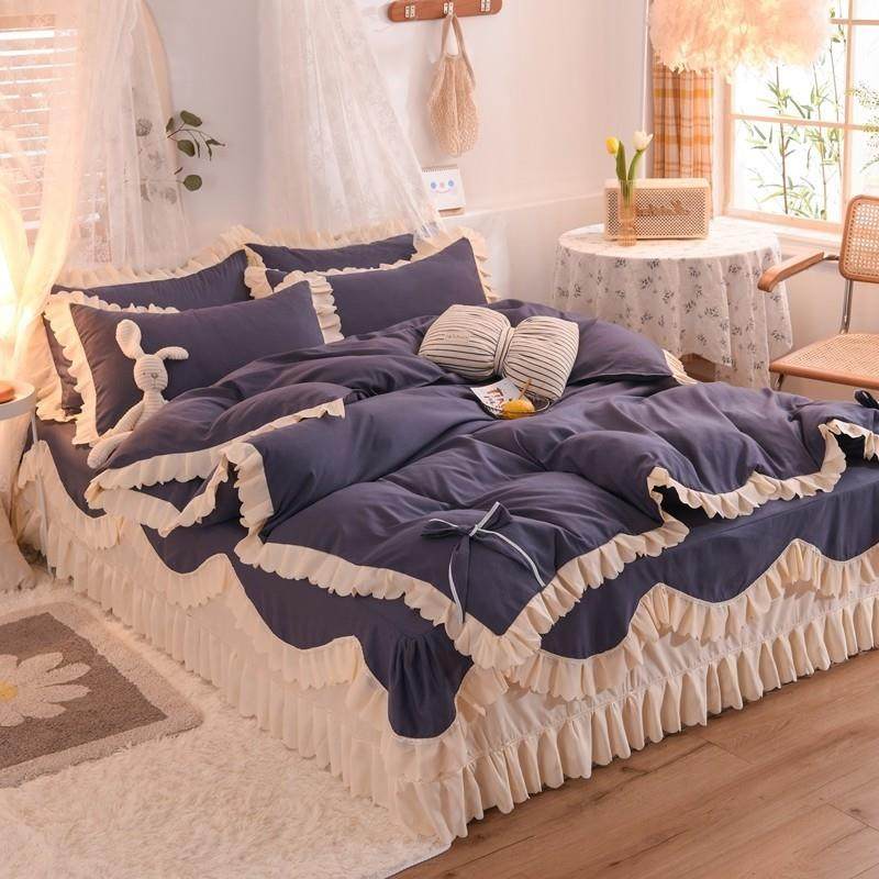 全韩版公边主花床裙四件套纯色加厚床磨单ZAhanDrP毛棉四件