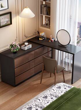 BZV妆中古风梳妆台梳妆台柜角一体实木卧室现代简约转书桌卧室斗