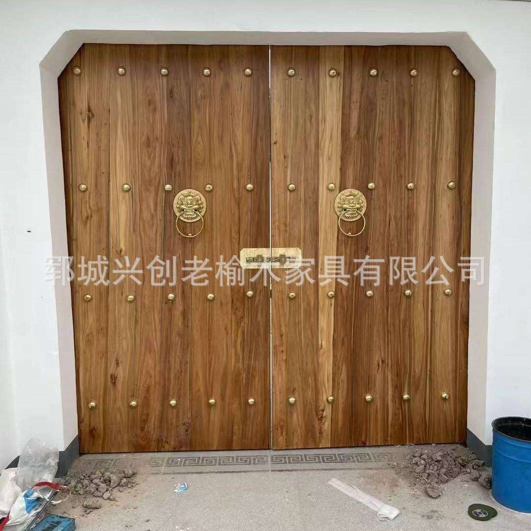 中式老榆木大门农村自建房别墅四合院庭院进户门仿古双开实木大门
