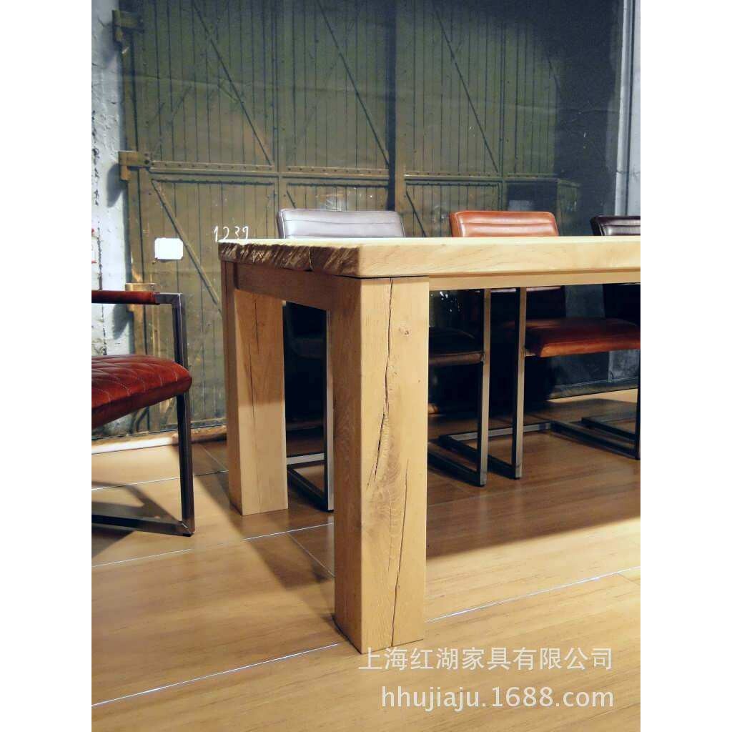 美式实木工装桌子 复古工业风餐桌实木加厚会议办公桌长书桌