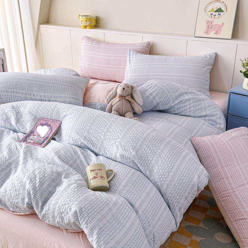 2025新款针织棉泡泡纱简约家用床上用品四件套学生宿舍清新三件套,电子元器件市场,其它元器件,淘宝优惠券,粉丝福利购,淘宝优惠卷