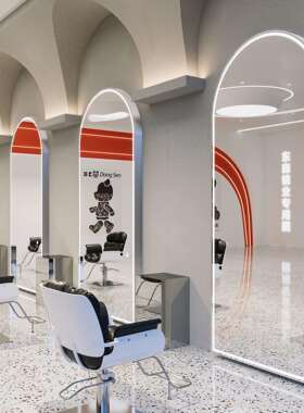 剪发烫染区发廊专用镜子美发店镜台镜单面镜潮款网红理发店led灯