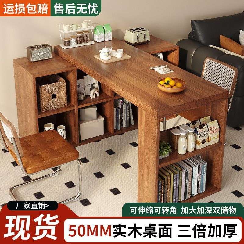 转角书桌卧室梳妆台L型拐角电脑桌子实木可旋转书架书柜一体桌子