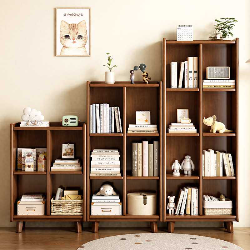 实木腿落地书架置物架家用书柜阅读架简易客厅储物儿童收纳格子柜