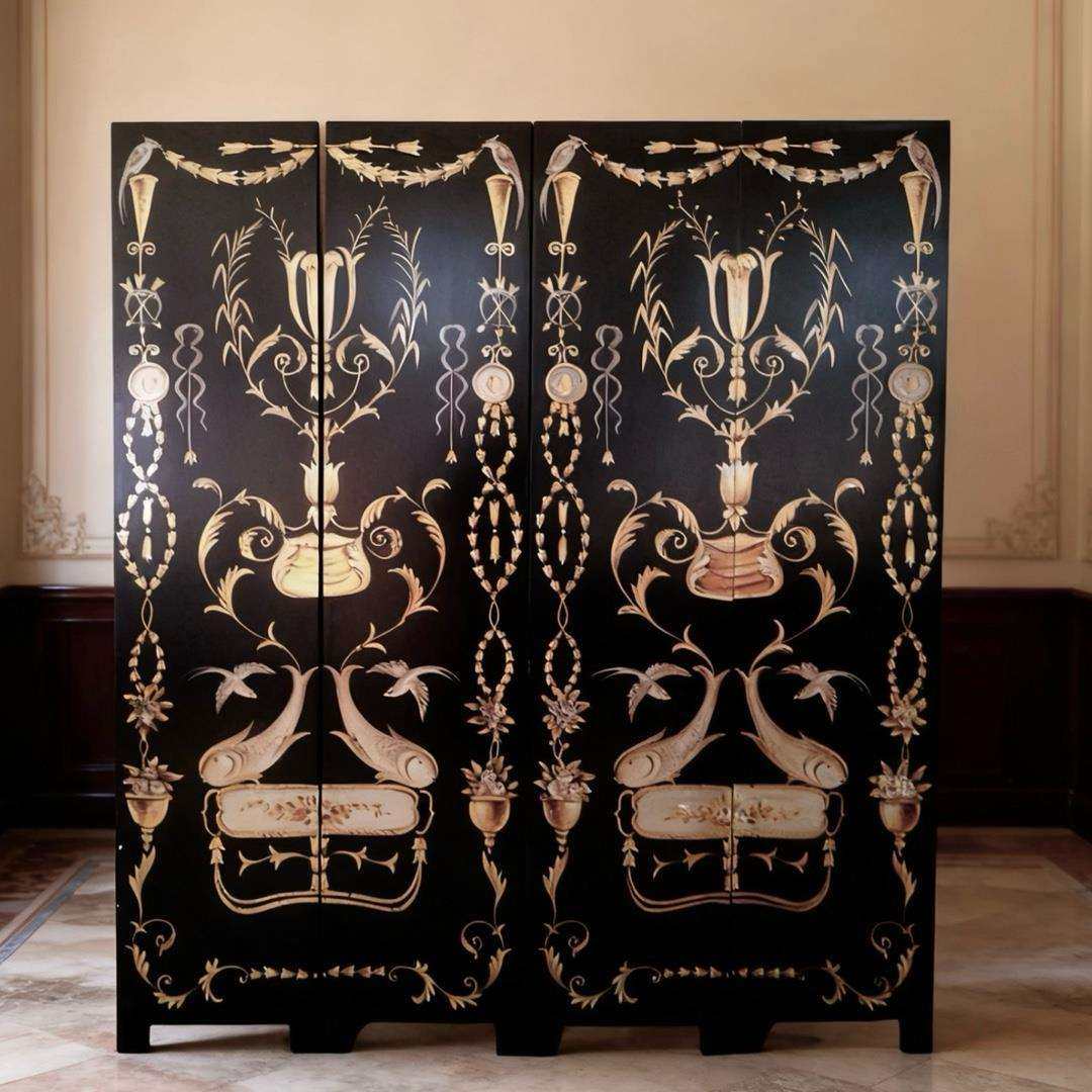 法式复古风格手绘屏风客厅酒店商业空间布置艺术风格屏风隔断