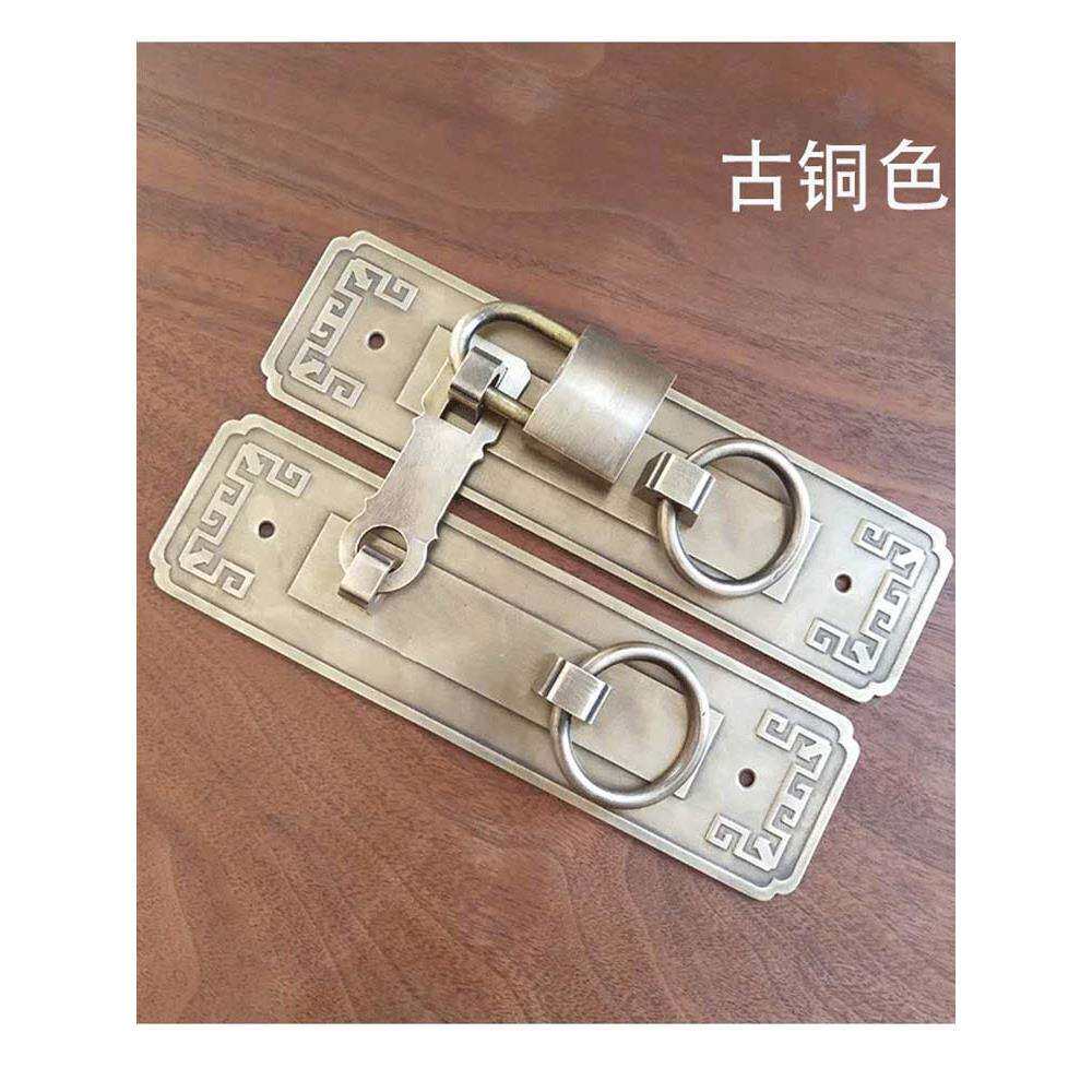 中式仿古锁扣插销门栓搭扣柜门拉手大门把手全铜花格木门挂锁