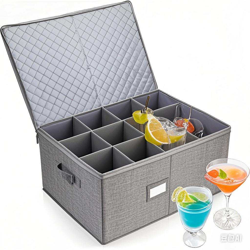 特大红酒杯威士忌杯收纳盒防尘可折叠12格高脚杯带盖便携式储物箱