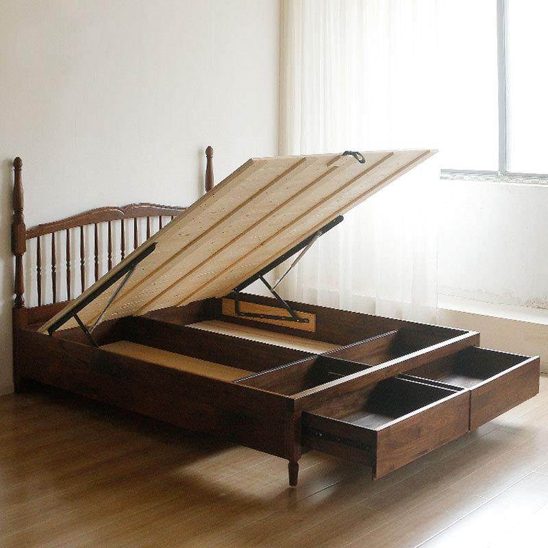 北美黑胡桃木实木法式复古储物床樱桃木原木中古风双人抽屉双人床,电子元器件市场,其它元器件,淘宝优惠券,粉丝福利购,淘宝优惠卷