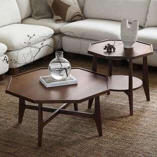 北欧简约实木黑胡桃木八边形茶几小户型客厅樱桃木多功能沙发边几