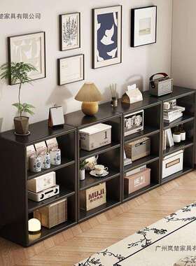 黑色书柜置物柜靠墙书架落地客厅自由组合八格柜家用收纳柜子