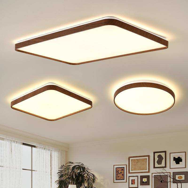 法式中古吸顶灯卧室灯复古美式胡桃木纹全光谱护眼书房轻奢风灯具