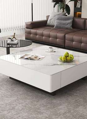 意式茶几客厅岩板家用轻奢组合长方形茶桌小户型黑色简约现代茶几