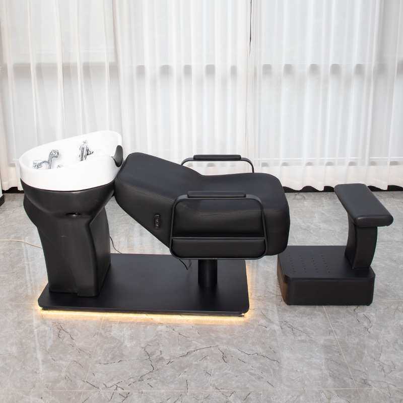 高端按摩洗头床美发店发廊专用不锈钢陶瓷盆半躺式冲水床
