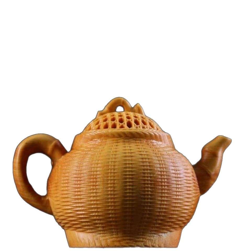太行崖柏木雕手把件把把壶鱼篓壶挂件茶壶实木文玩工艺品