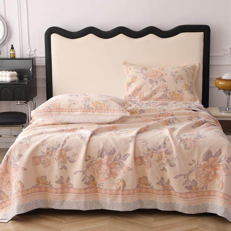 汉麻纯棉纱布提花盖毯四季通用柔软双人沙发巾家用全棉午睡毛巾被