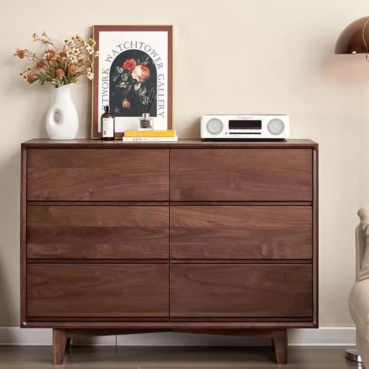 北美黑胡桃木六斗柜简约现代白橡纯实木原木卧室储物收纳抽屉边柜
