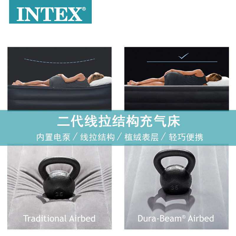 INTEX64116豪华单人充气床垫气垫床内置电泵冲气床加厚